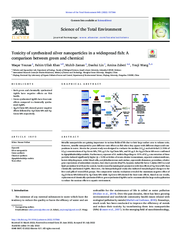 (PDF) Toxicity of synthesized silver nanoparticles in a widespread fish ...