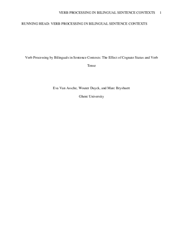 (PDF) Verb Processing by Bilinguals in Sentence Contexts
