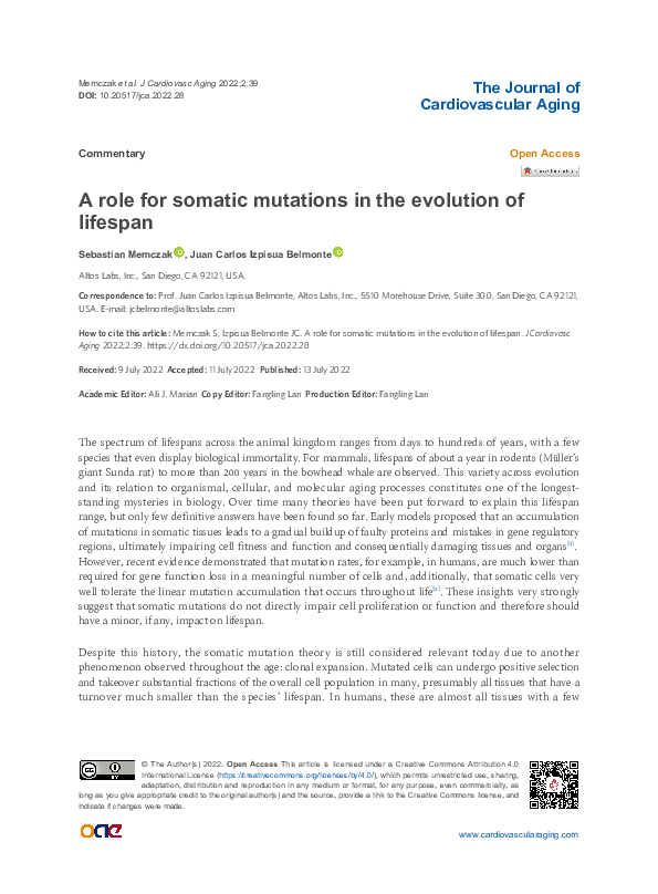 (PDF) A role for somatic mutations in the evolution of lifespan