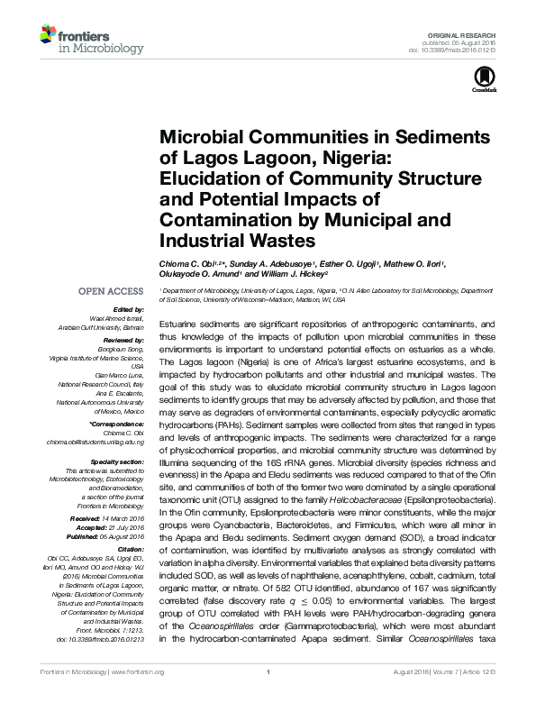 (PDF) Microbial Communities in Sediments of Lagos Lagoon, Nigeria ...