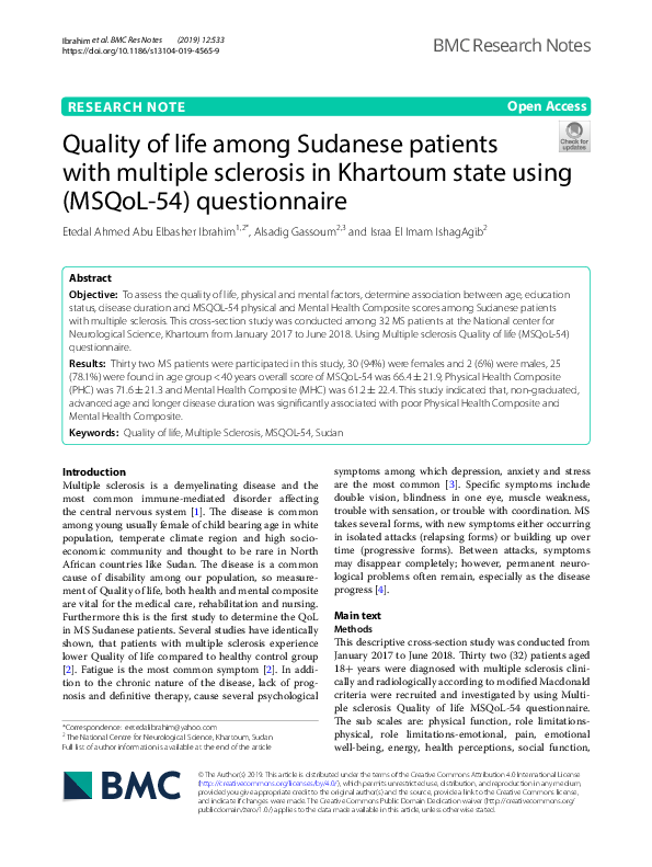 (PDF) Quality of life among Sudanese patients with multiple sclerosis ...