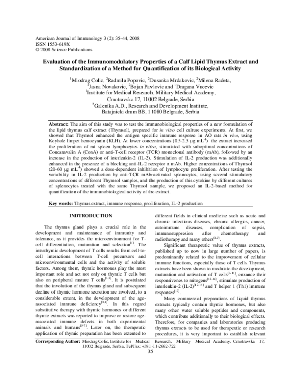 (PDF) Evaluation of the Immunomodulatory Properties of a Calf Lipid