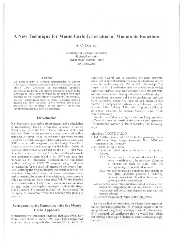 (PDF) A new technique for Monte Carlo generation of monotonic functions