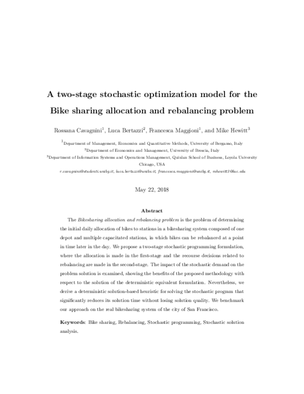 (PDF) A two-stage stochastic optimization model for the Bike sharing ...