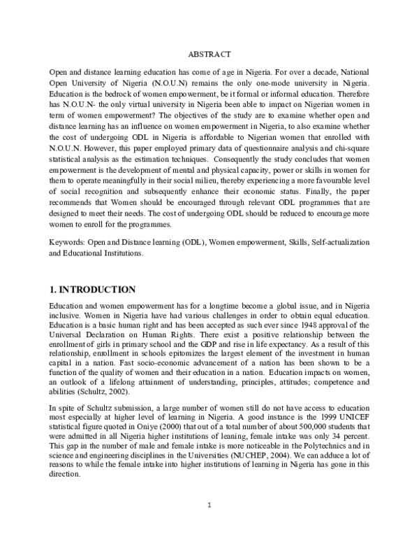 (PDF) Open and Distance Learning: A Catalyst for Women empowerment in ...