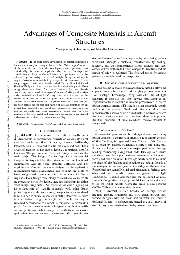 (PDF) Advantages Of Composite Materials In Aircraft Structures