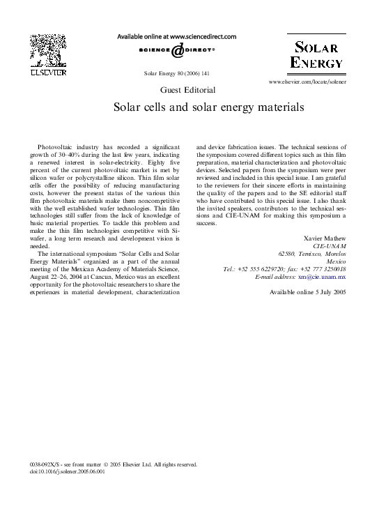(PDF) Solar cells and solar energy materials