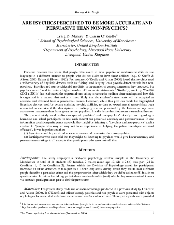 (PDF) Are psychics perceived to be more accurate and persuasive than ...