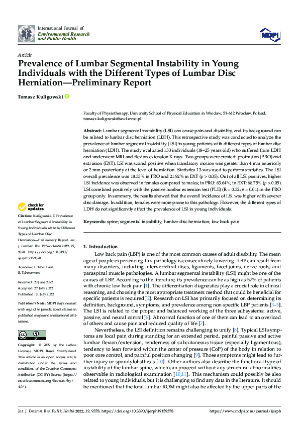 (PDF) Prevalence of Lumbar Segmental Instability in Young Individuals