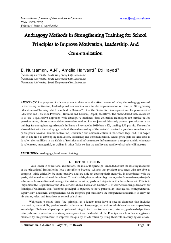 (PDF) Andragogy Methods in Strengthening Training for School Principles ...