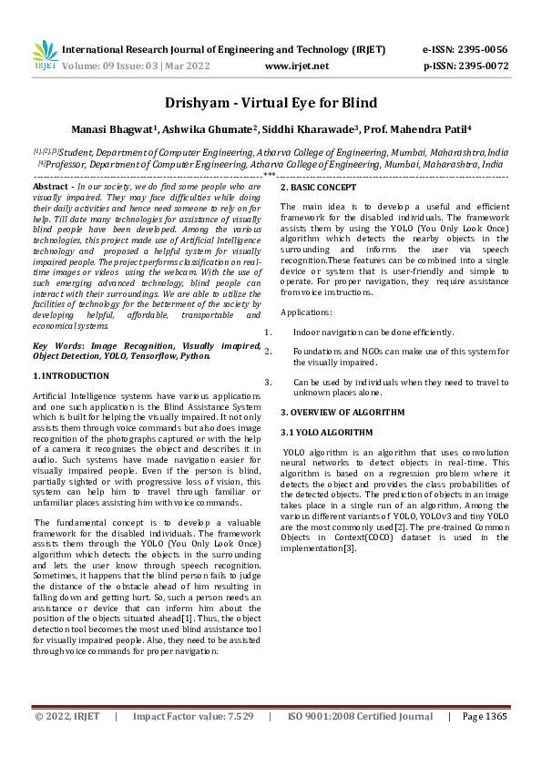 (PDF) Drishyam -Virtual Eye for Blind