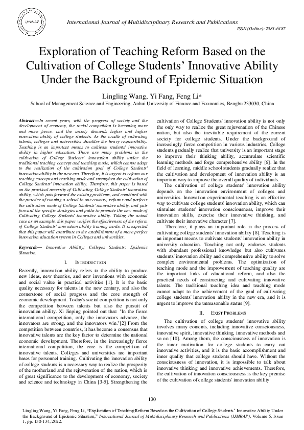 (PDF) Exploration of Teaching Reform Based on the Cultivation of ...