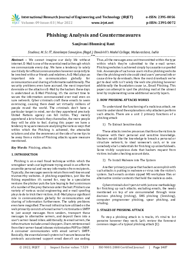(PDF) Phishing: Analysis and Countermeasures