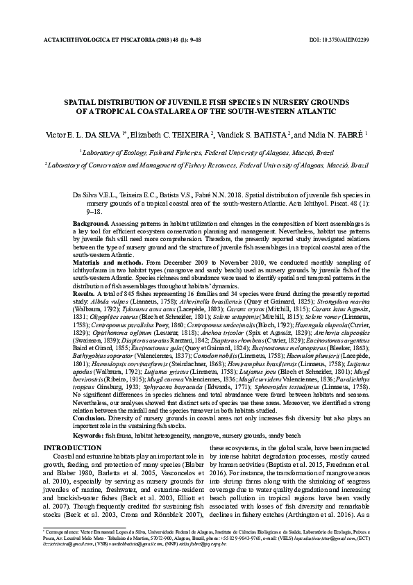 (PDF) Spatial distribution of juvenile fish species in nursery grounds ...