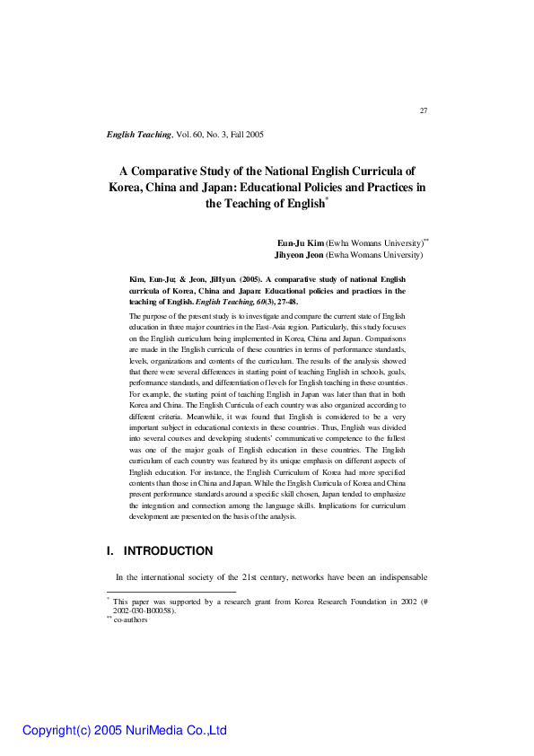 (PDF) A Comparative Study of the National English Curricula of Korea ...