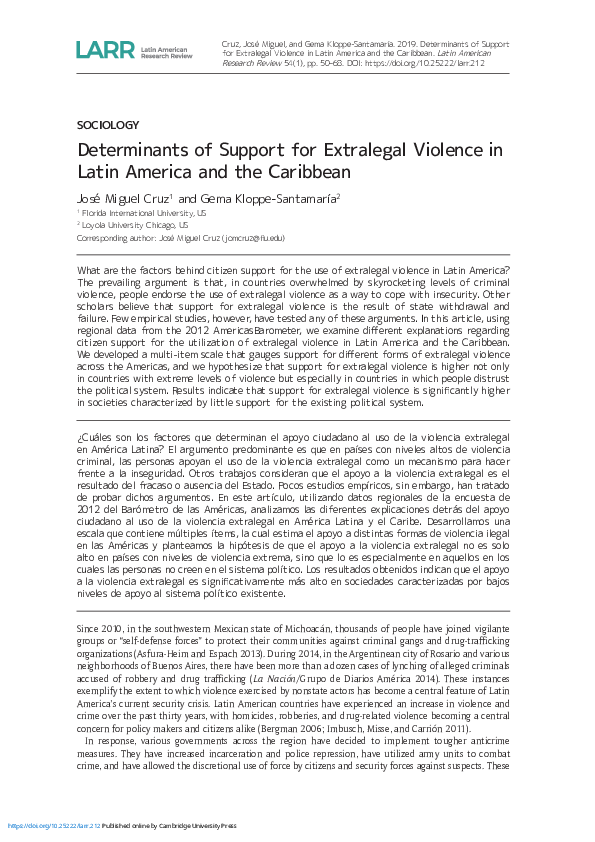 (PDF) Determinants of Support for Extralegal Violence in Latin America ...