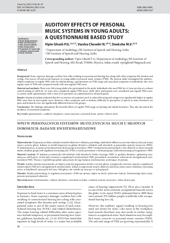 (PDF) Auditory Effects of Personal Music Systems in Young Adults: A ...