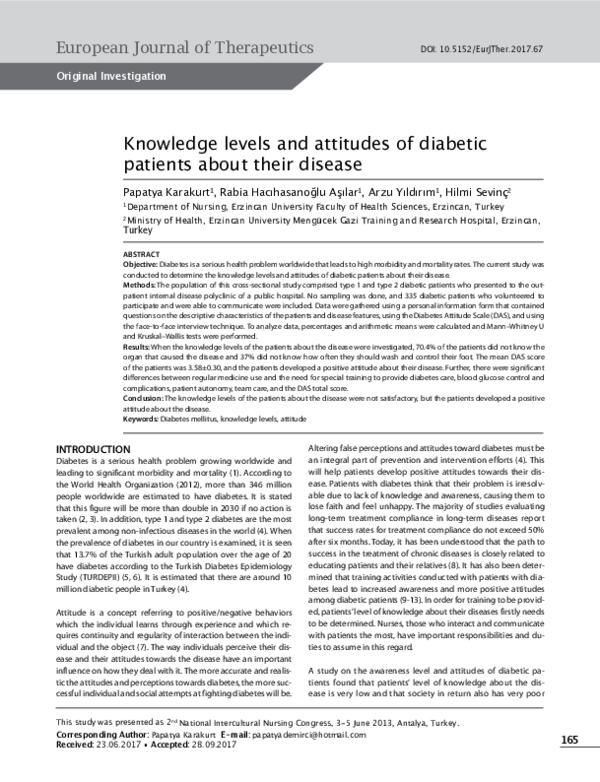 (PDF) Knowledge levels and attitudes of diabetic patients about their ...