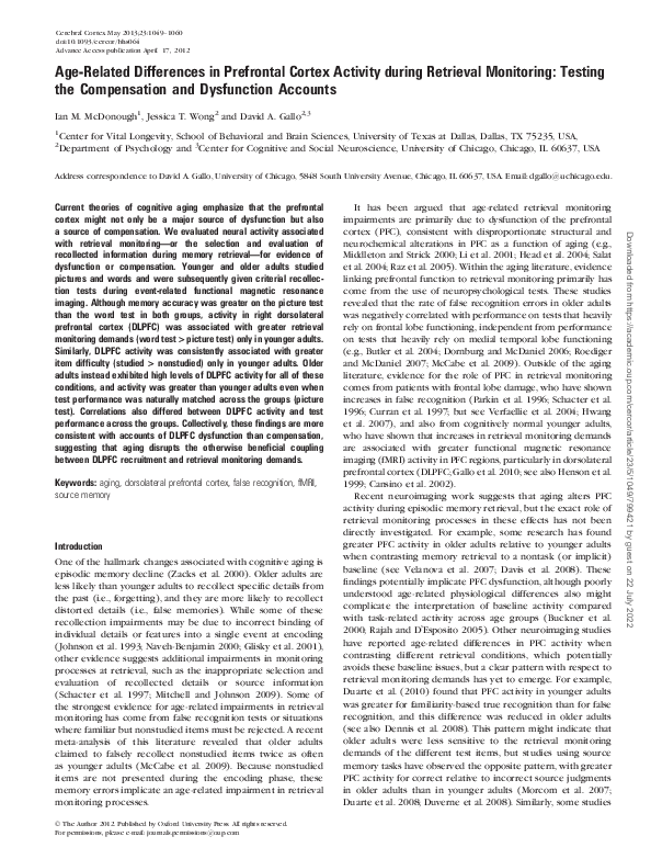 (PDF) Age-Related Differences in Prefrontal Cortex Activity during ...
