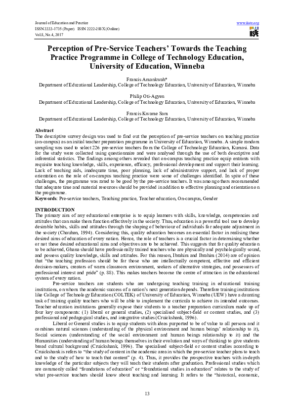(PDF) Perception of Pre-Service Teachers’ Towards the Teaching Practice ...