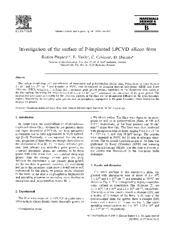 (PDF) Investigation of the surface of P-implanted LPCVD silicon films