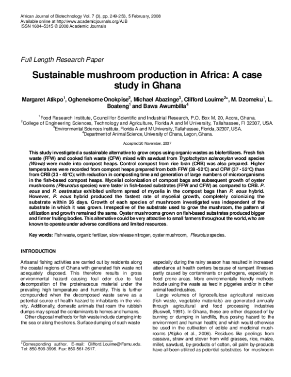(PDF) Sustainable mushroom production in Africa A case study in Ghana