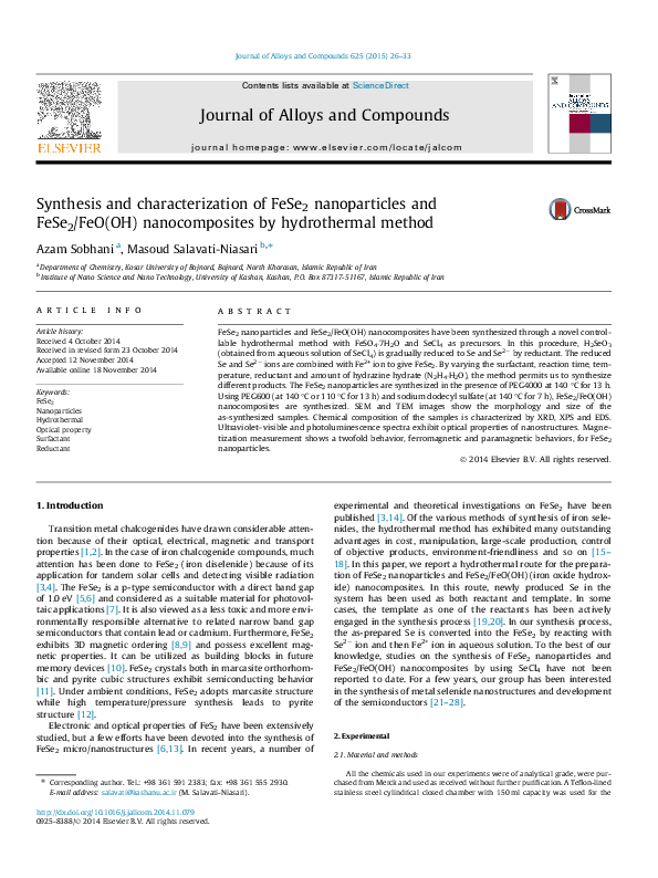 (PDF) Synthesis and characterization of FeSe2 nanoparticles and FeSe2 ...