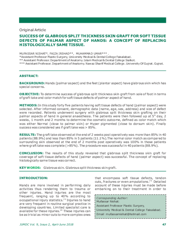 (PDF) Success of Glabrous Split Thickness Skin Graft for Soft Tissue ...
