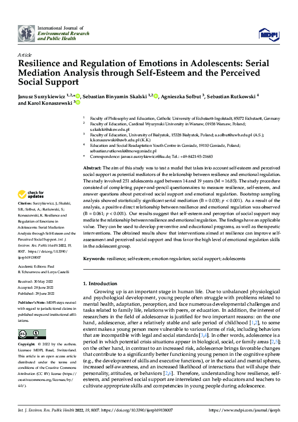 (PDF) Resilience and Regulation of Emotions in Adolescents: Serial ...