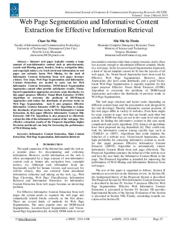 (PDF) Web Page Segmentation and Informative Content Extraction for ...