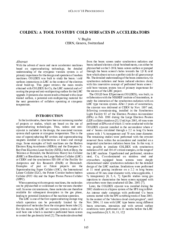 (PDF) Coldex: A tool to study cold surfaces in accelerators