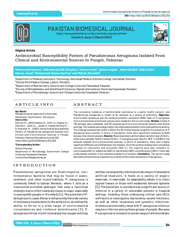 (PDF) Antimicrobial Susceptibility Pattern of Pseudomonas aeruginosa ...