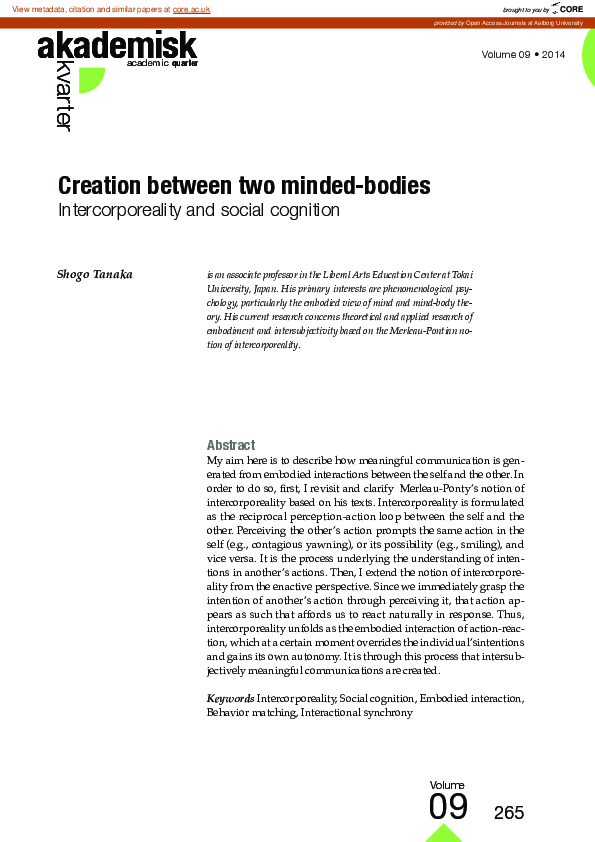 (PDF) Embodied Communication and Intercorporeality