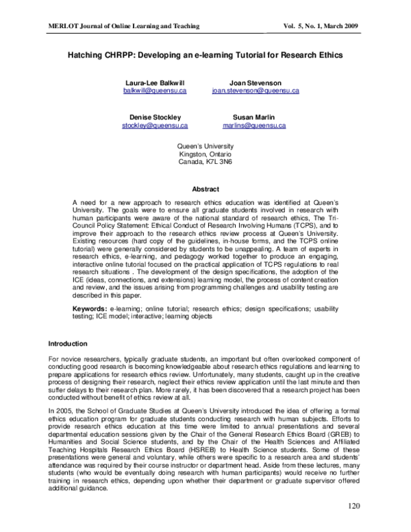 (PDF) Hatching CHRPP: Developing an e-learning Tutorial for Research Ethics