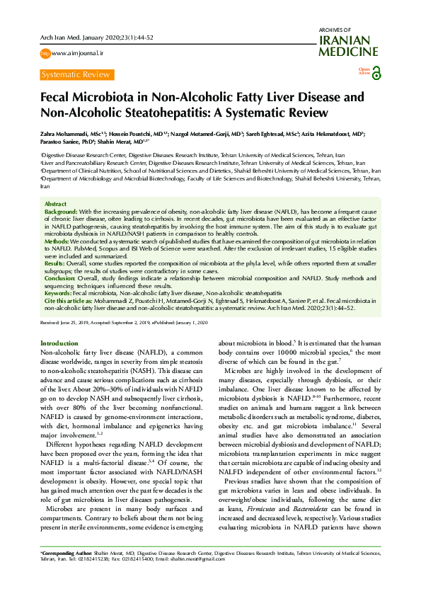 (PDF) Fecal Microbiota in Non-Alcoholic Fatty Liver Disease and Non ...