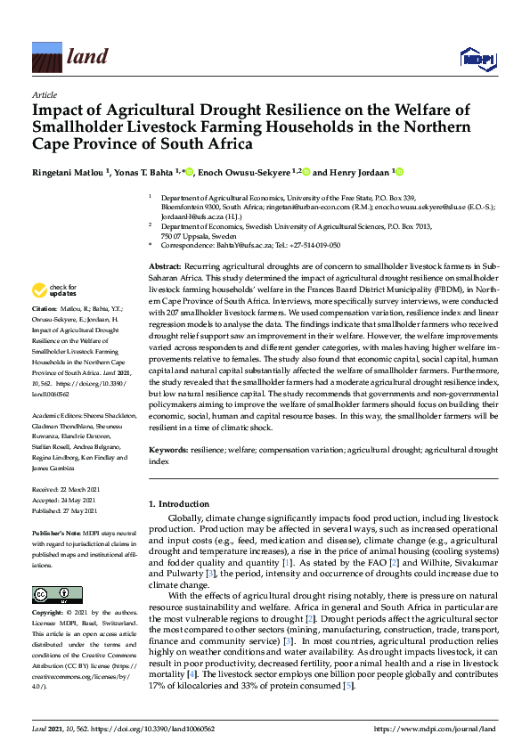 (PDF) Impact of Agricultural Drought Resilience on the Welfare of ...