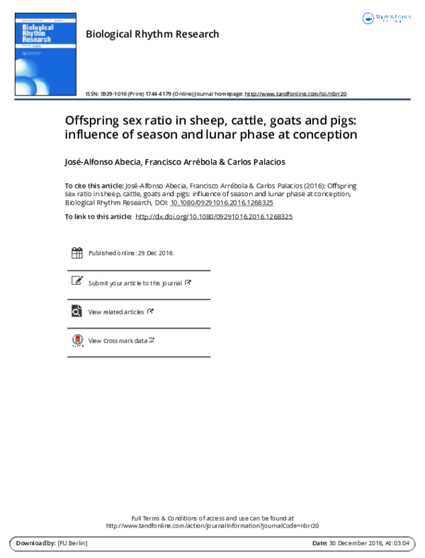 (PDF) Offspring sex ratio in sheep, cattle, goats and pigs: influence ...