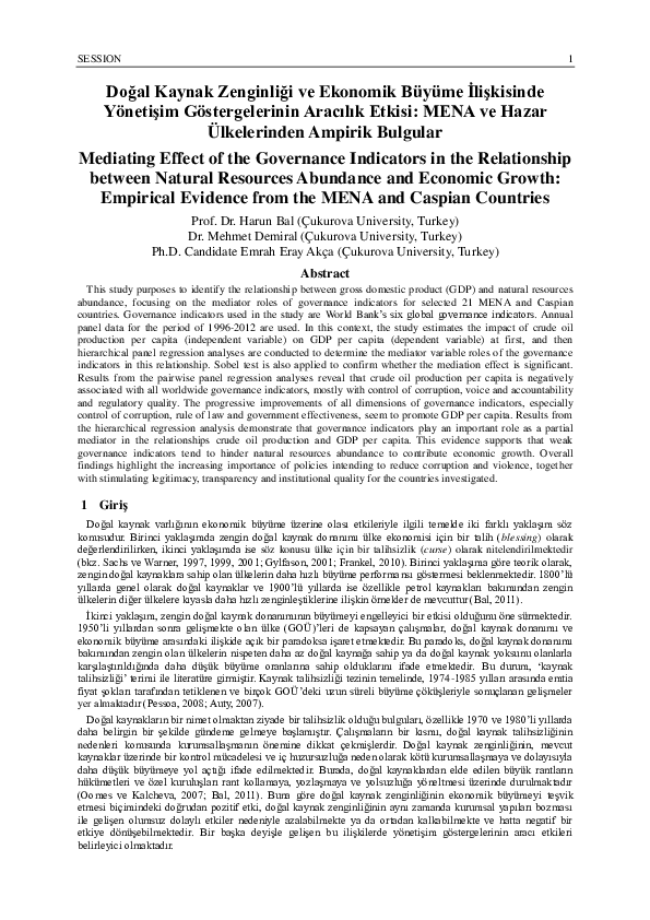 (PDF) Mediating Effect of the Governance Indicators in the Relationship
