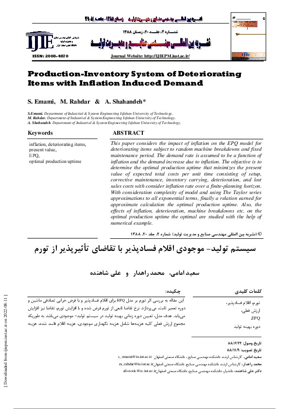 Production-Inventory System of Deteriorating Items with Inflation Induced Demand