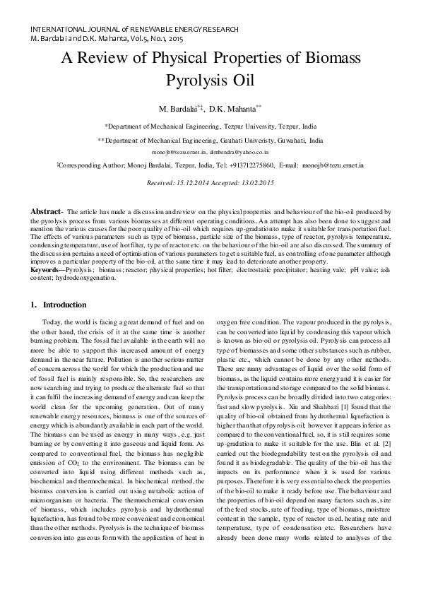 (PDF) A Review of Physical Properties of Biomass Pyrolysis Oil