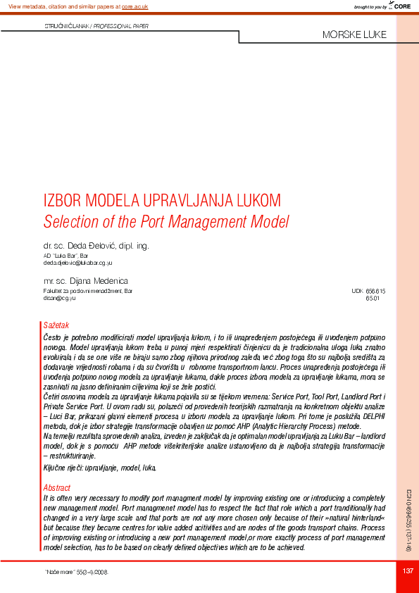 (PDF) Selection of the Port Management Model