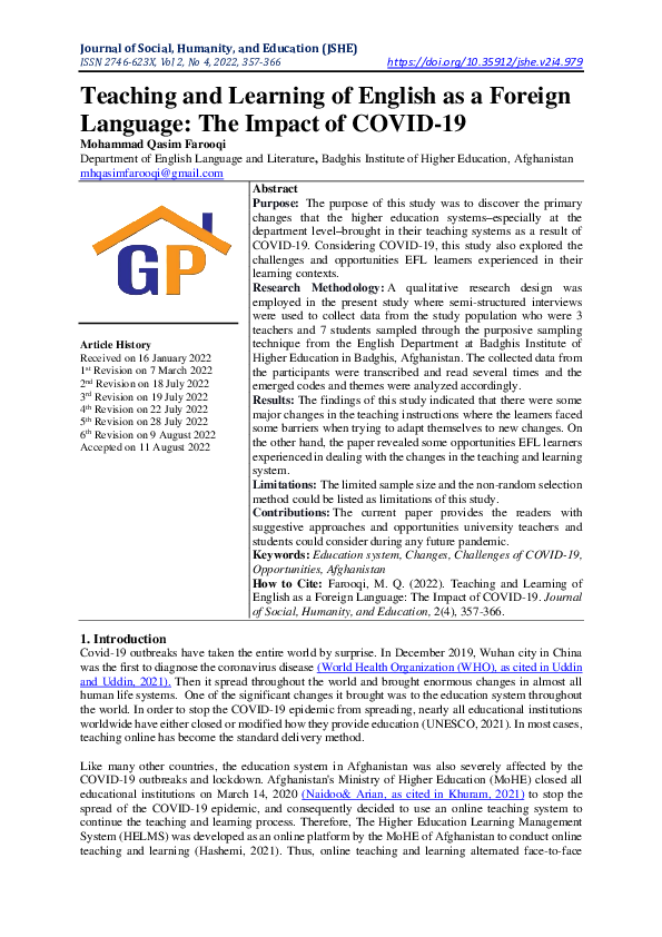 (PDF) Teaching and Learning of English as a Foreign Language: The ...