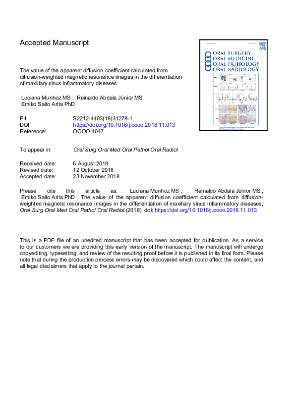 (PDF) The value of the apparent diffusion coefficient calculated from ...