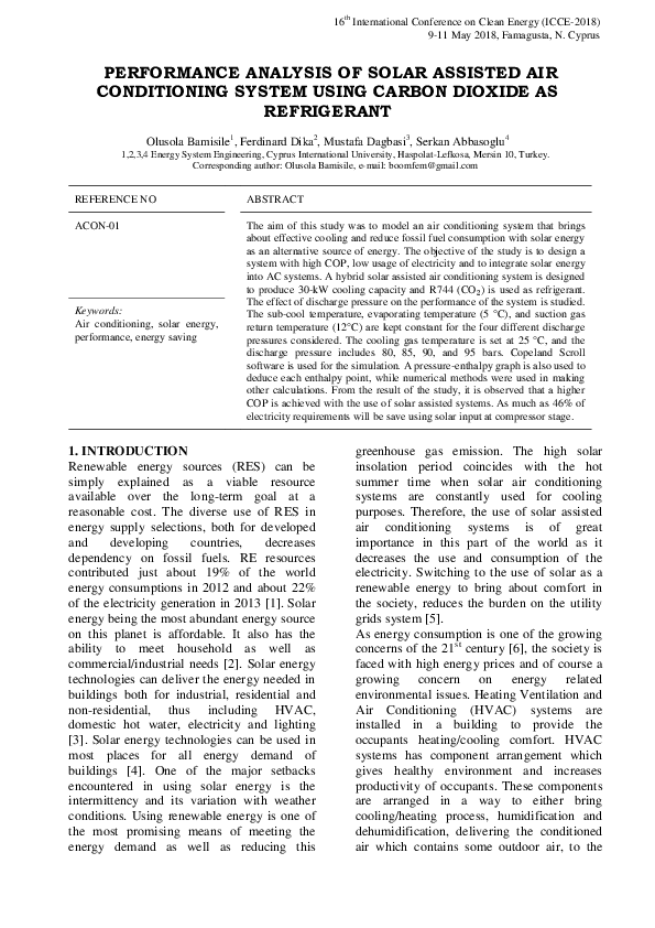 (PDF) Performance Analysis of Solar Assisted Air Conditioning System ...