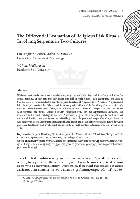 (PDF) The Differential Evaluation of Religious Risk Rituals Involving ...
