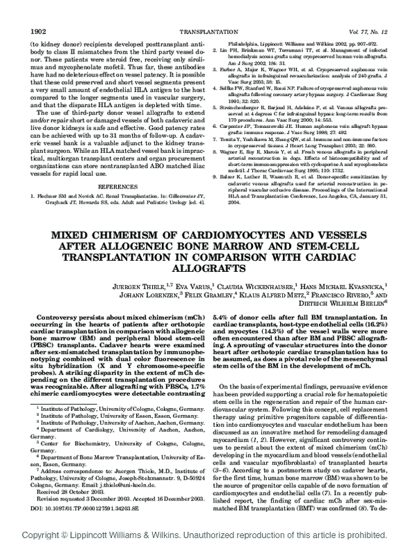 (PDF) Mixed Chimerism of Cardiomyocytes and Vessels After Allogeneic ...