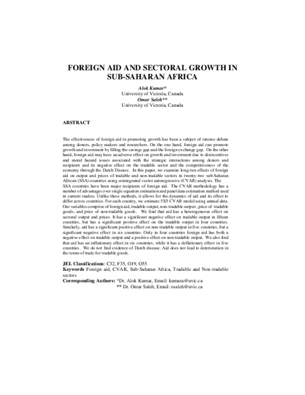 (PDF) Foreign Aid and Sectoral Growth in Sub-Saharan Africa