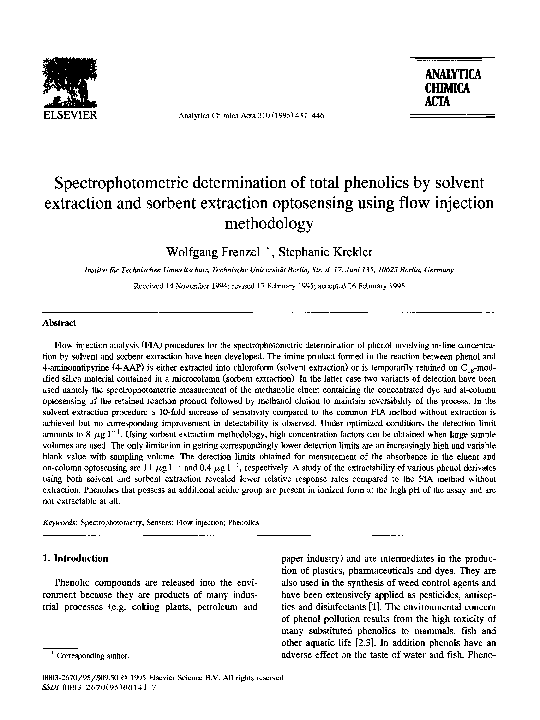 (PDF) Spectrophotometric determination of total phenolics by solvent ...