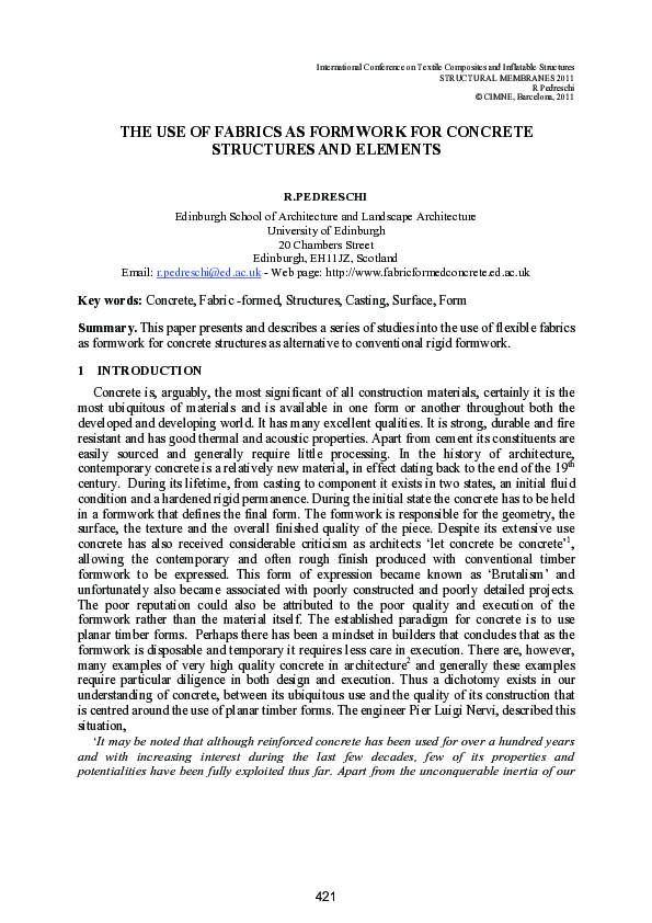 (PDF) The use of fabrics as formwork for concrete structures and elements