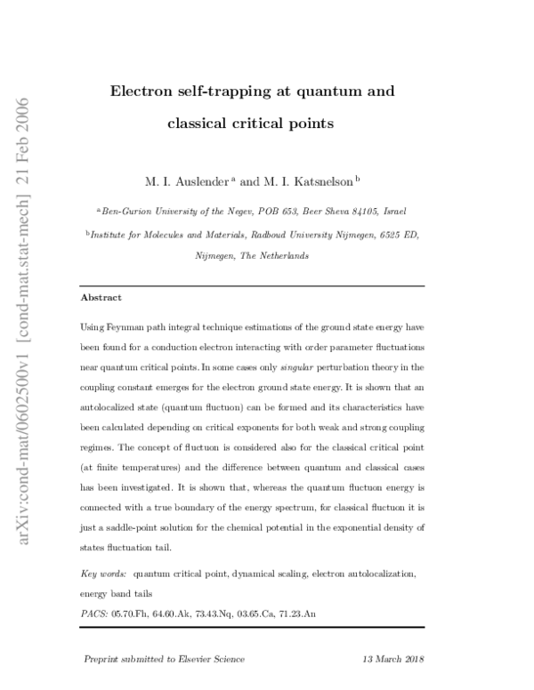 (PDF) Electron self-trapping at quantum and classical critical points
